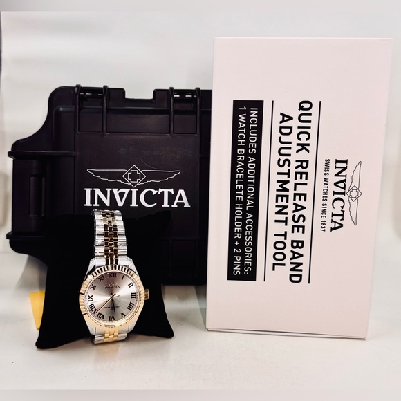 Invicta Two-Tone Silver & Gold Round Face Watch + Tool Kit + Dive Impact Case